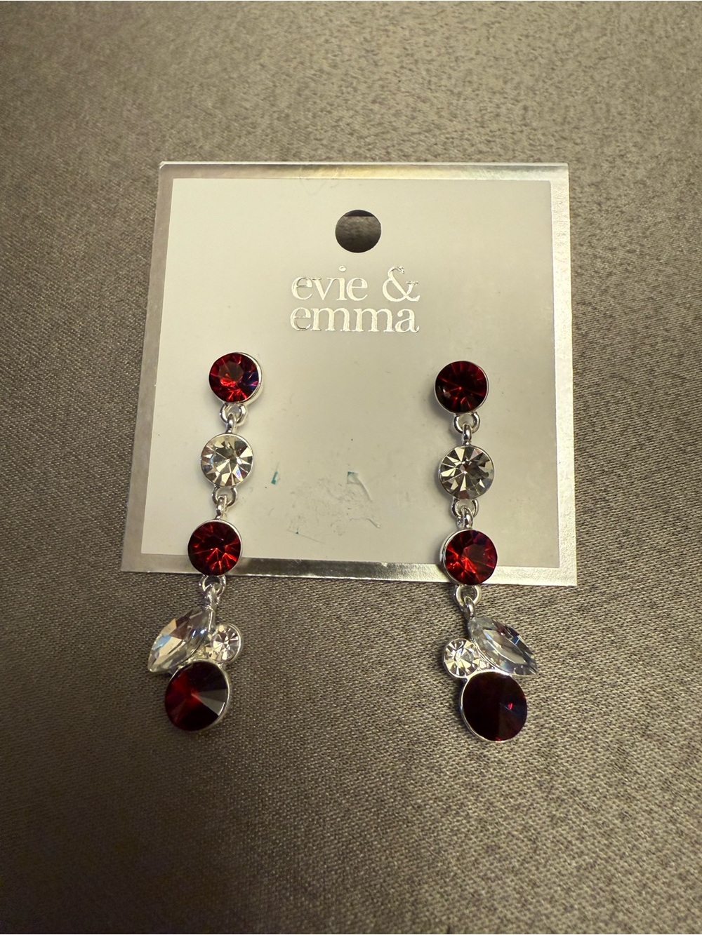 Evie & Emma Red and Clear Crystal Dangle Earrings